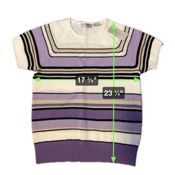 Carolyn Taylor Essentials White Violet Striped Short Sleeve Crew Neck Top SZ M - Picture 7 of 7